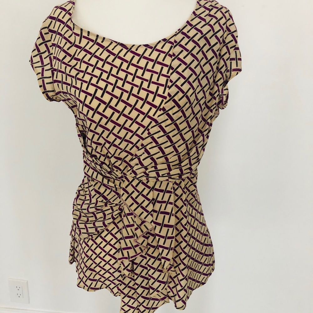 Ruffled Short Sleeved Patterned Blouse - image 1